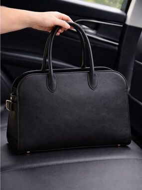 Viral CLAUDIA Structured Black Leather Tote Bag Top Handle Minimal Work Satchel